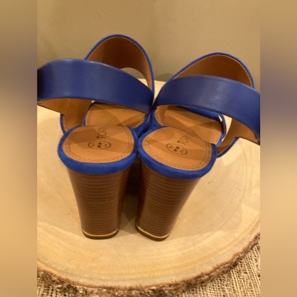 Tory Burch Selby 75mm Block Heel Sandal Silk Suede Size 9.5 Royal Blue 278$ - Picture 10 of 15